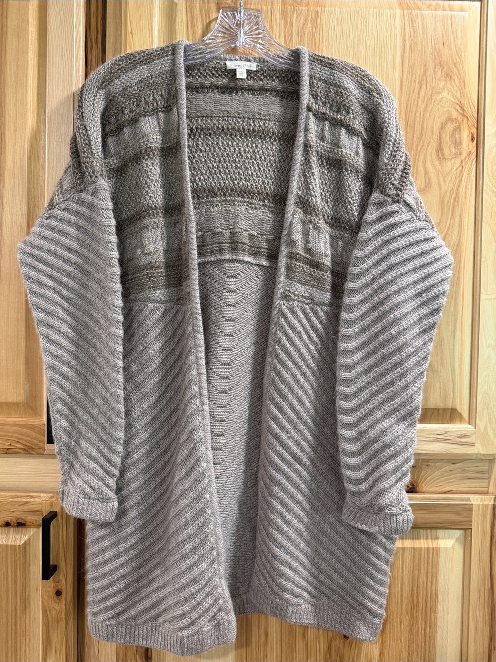 Garnet Hill Cozy Baby Alpaca Women’s Sz XS Open-Front Taupe Cardigan Sweater